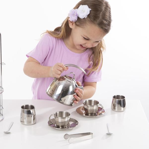 Melissa & Doug Steel Inoxidável Pretend Play Tea Set e Rack de Armazenamento para Crianças (11 pcs) - Melissa & Doug Imagem de Melissa & Doug Steel Inoxidável Pretend Play Tea Set e Rack de Armazenamento para Crianças (11 pcs)
