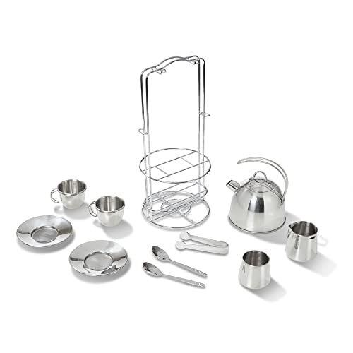 Imagem de Melissa &amp Doug Steel Inoxidável Pretend Play Tea Set e Rack de Armazenamento para Crianças (11 pcs)