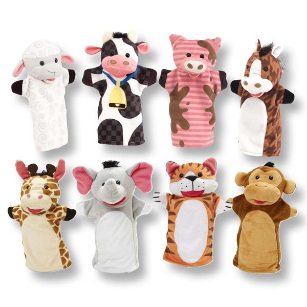 Imagem de Melissa & Doug Animal Hand Puppets (Conjunto de 2, 4 animais em cada) - Amigos do Zoológico e Amigos da Fazenda