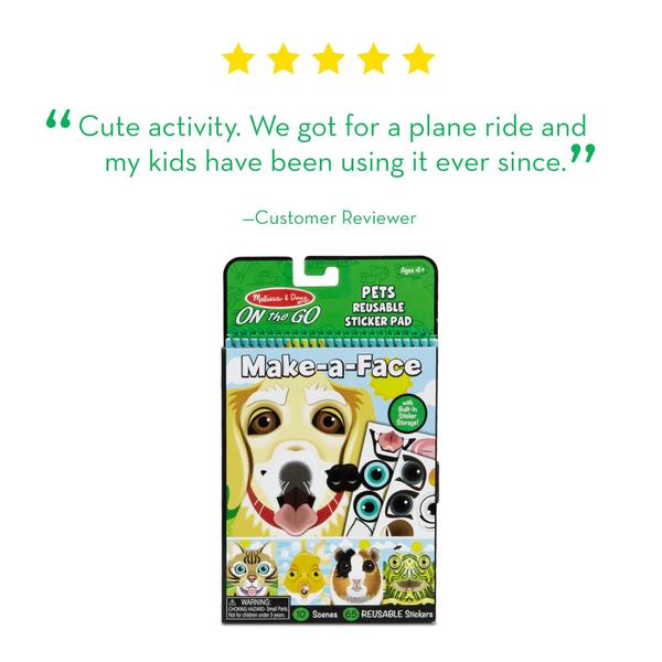 Imagem de Melissa & Doug On the Go Make-a-Face Reusable Sticker Pad Travel Toy Activity Book  Animais de Estimação (10 Cenas, 65 Adesivos de Aderência)