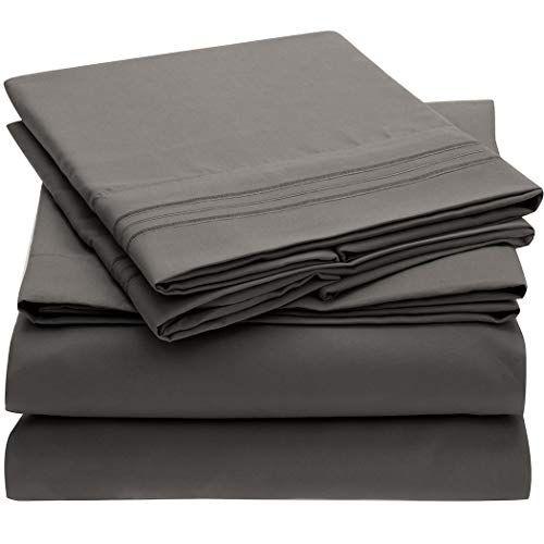 Imagem de Mellanni King Size Sheet Set - Hotel Luxury 1800 Folhas de Cama & Fronhas - Folhas de Cama de Resfriamento Extra Macia - Bolso Profundo até 16" Colchão - Rugas, Fade, Resistente a Manchas - 4 Peça (Rei, Cinza)