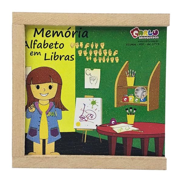 Imagem de Memória Educativa Alfabeto Libras Jogo Pedagógico Alfabetização Inclusivo MDF - Carlu - 3 anos