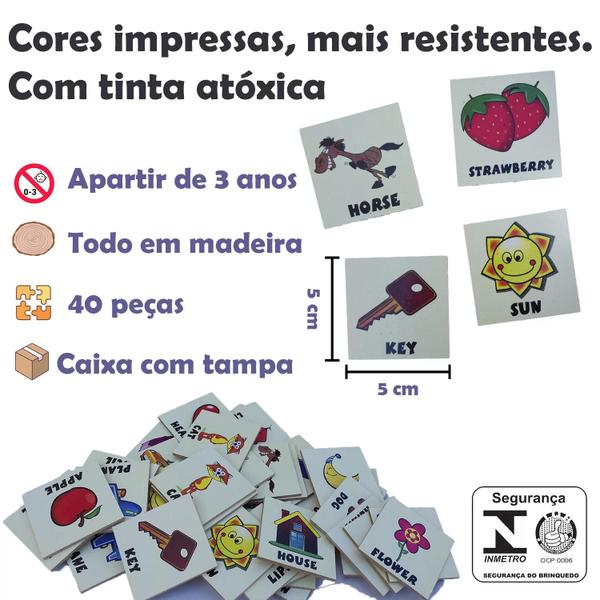 Imagem de Memória educativa  inglês madeira 40 pç caixa c tampa