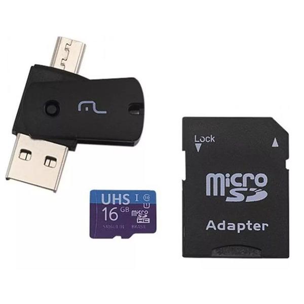 Imagem de Memoria micro sd multi 16gb com adaptador usb dual classe 10 mc150