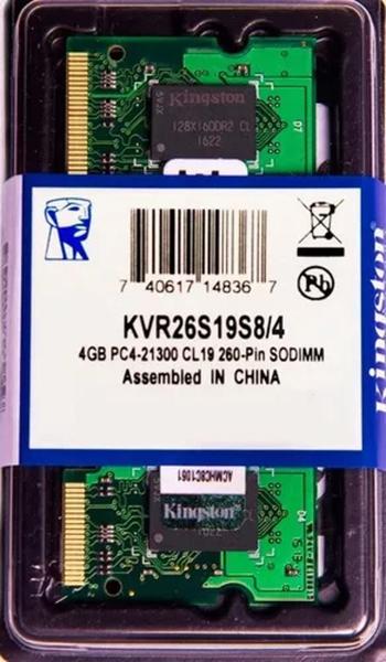 Imagem de Memória RAM 4GB DDR4 Kingston - Upgrade Rápido KVR26S19S8/4