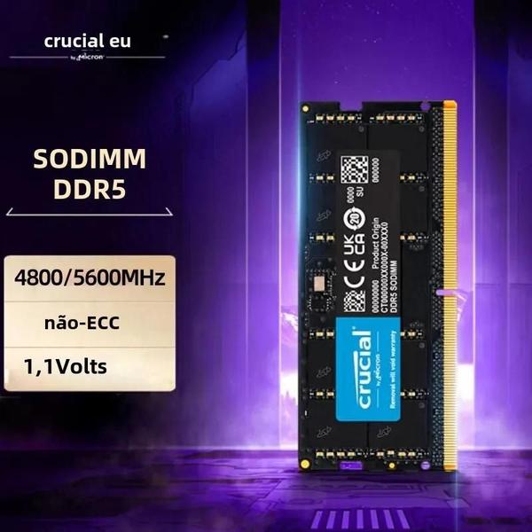 Imagem de Memória RAM Crucial para Notebook - 32GB, 16GB DDR5 4800MHz/5600MHz (1.1V)