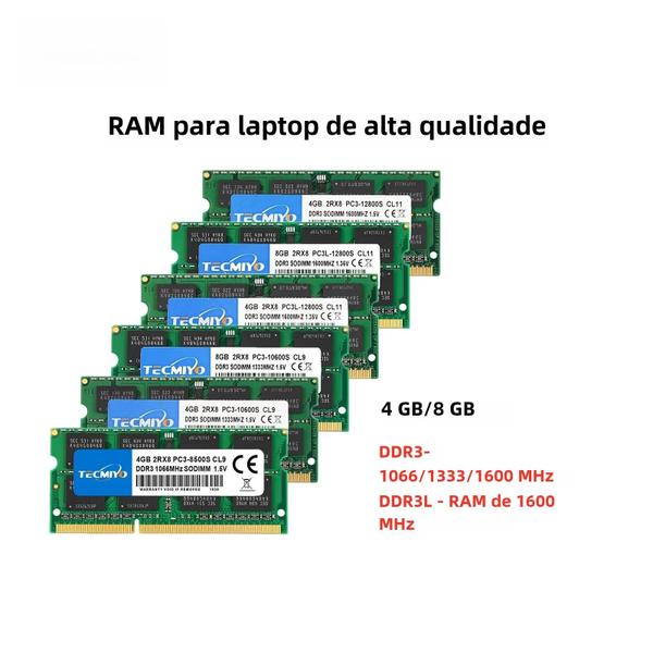 Imagem de Memória RAM DDR3/DDR3L para Laptop - 4GB e 8GB (1066MHz, 1333MHz, 1600MHz)