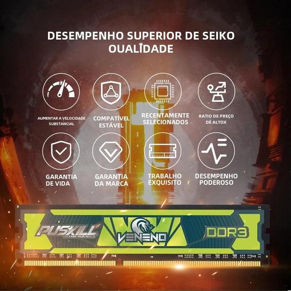 Imagem de Memória RAM DDR3 PUSKILL - 8GB, 4GB - 1600MHz e 1333MHz - 240 Pinos