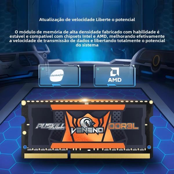 Imagem de Memória RAM DDR4/DDR3L SODIMM para Laptop - 4GB, 8GB, 16GB e 32GB (PUSKILL)