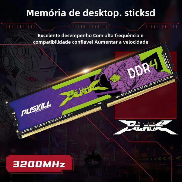 Imagem de Memória RAM DDR4 PUSKILL Killblade - 8GB, 16GB ou 32GB - 3200MHz/2666MHz