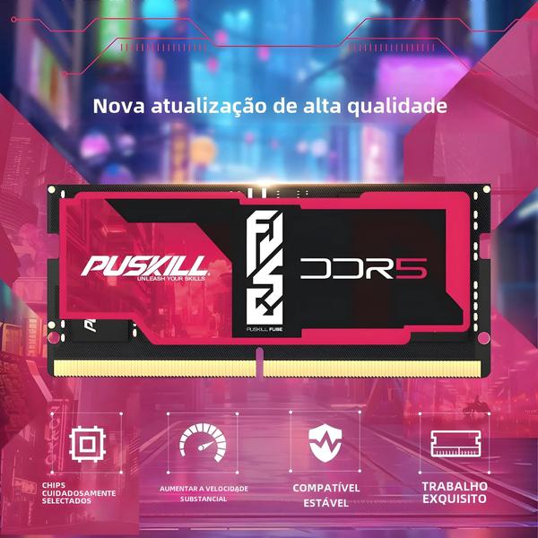 Imagem de Memória RAM DDR5 SODIMM para Laptop - 8GB, 16GB e 32GB (262-pin) - 4800MHz, 5200MHz e 5600MHz