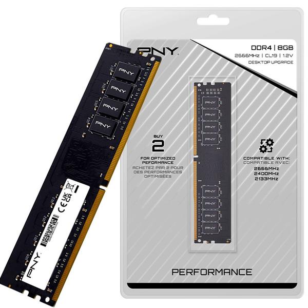 Imagem de Memória Ram Desktop 8GB 2666Mhz DDR4 CL19, 12V, PNY Performance MD8GSD42666BL