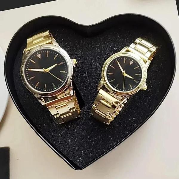 Imagem de Men and Women's Stainless Steel Quartz Watch Set, Luxo, Clássicos, Simples, Fashion, Casal, 2 peças