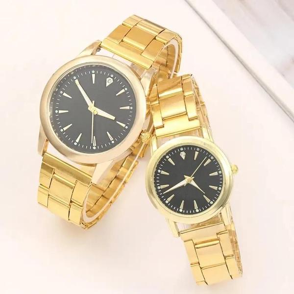 Imagem de Men and Women's Stainless Steel Quartz Watch Set, Luxo, Clássicos, Simples, Fashion, Casal, 2 peças