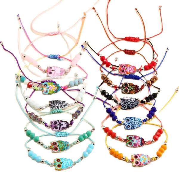 Imagem de Meninos Meninas Ajustáveis Dos Desenhos Animados Animais Cristal Frisado Pulseiras Conjunto De 12