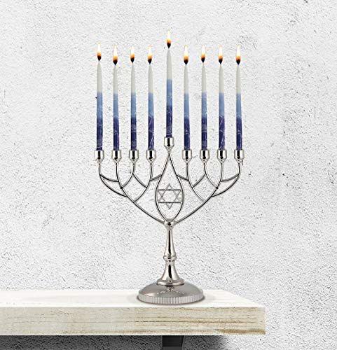 Imagem de Menorah de Hanukkah em Prata - Tamanho Grande, Geométrico e Não Tarnish