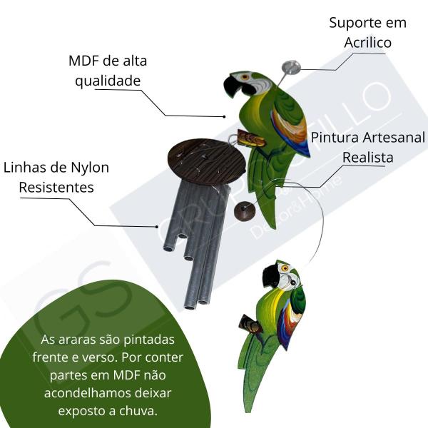 Imagem de Mensageiro dos Ventos Arara Verde Militar Decoração Varanda Casa