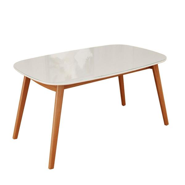 Imagem de Mesa 135cm X 80cm Mdf com Vidro Laqueado Ceci Yescasa Natural/Off White