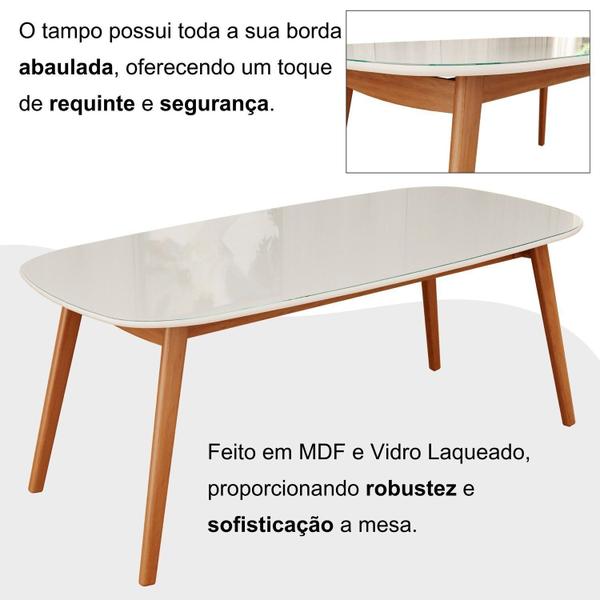 Imagem de Mesa 180cm X 80cm Mdf com Vidro Laqueado Ceci Yescasa Natural/Off White