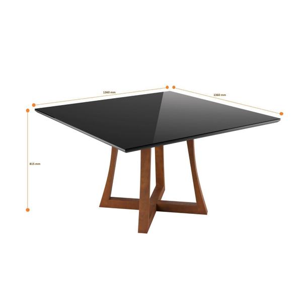 Imagem de Mesa 8 Lugares Madeira Maciça com Vidro Quadrado 136x136cm Jantar Anna