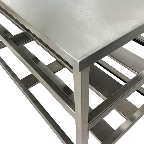 Imagem de Mesa Aço Inox Industrial 150x70x90 cm Prateleiro Duplo Fenestrado Nortinox