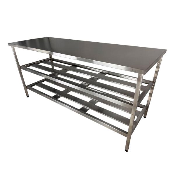 Imagem de Mesa Aço Inox Industrial 150x70x90 cm Prateleiro Duplo Fenestrado Nortinox