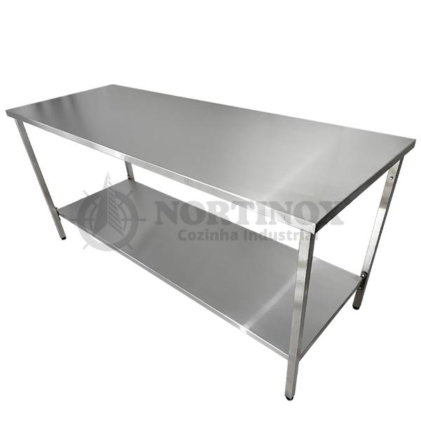 Imagem de Mesa Aço Inox Industrial 160x70x90 cm Plano Liso Nortinox