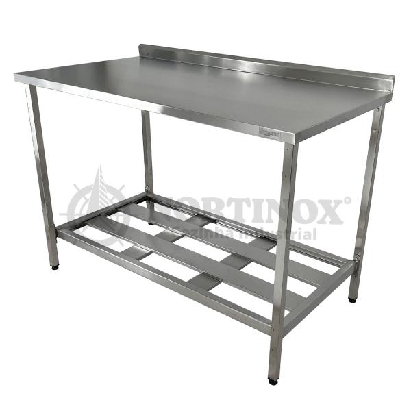 Imagem de Mesa Aço Inox Profissional 110x70x90 cm com Espelho e 1 Prateleira Fenestrada Nortinox