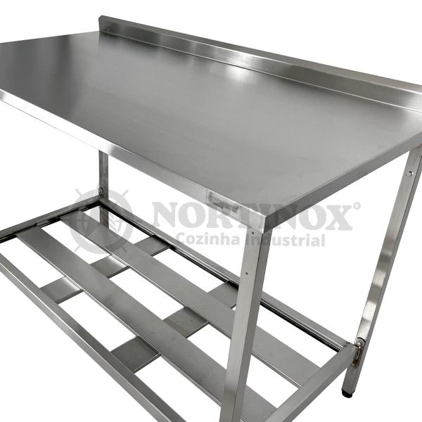 Imagem de Mesa Aço Inox Profissional 120x70x90 cm com Espelho e 1 Prateleira Fenestrada Nortinox