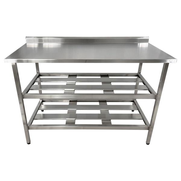 Mesa Aço Inox Profissional 130x60x90 cm com 2 Prateleiras Fenestradas com Espelho Nortinox Imagem de Mesa Aço Inox Profissional 130x60x90 cm com 2 Prateleiras Fenestradas com Espelho Nortinox