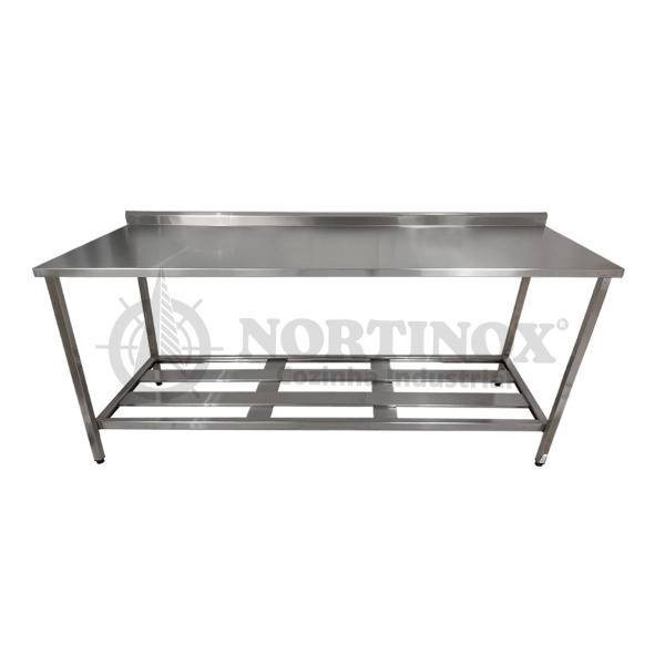 Imagem de Mesa Aço Inox Profissional 140x70x90 cm com Espelho e 1 Prateleira Fenestrada Nortinox