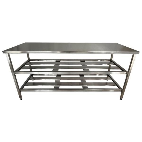 Imagem de Mesa Aço Inox Profissional 150x70x90cm com 2 Prateleiras Fenestradas Nortinox