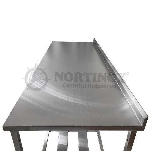 Imagem de Mesa Aço Inox Profissional 160x70x90 cm com Espelho e 1 Prateleira Fenestrada Nortinox