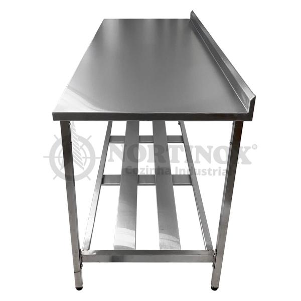 Mesa Aço Inox Profissional 190x70x90 cm com Espelho e 1 Prateleira Fenestrada Nortinox Imagem de Mesa Aço Inox Profissional 190x70x90 cm com Espelho e 1 Prateleira Fenestrada Nortinox