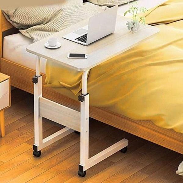 Imagem de Mesa ajustável multiuso para notebook  home office  com rodas para computador branca