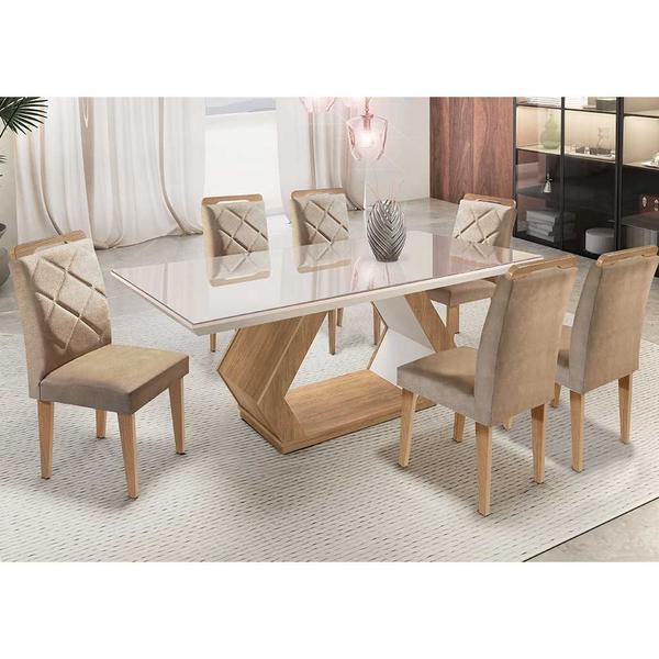 Mesa Alvorada 180 Tp Mdf Vidro canto Reto 6 Cadeiras Rufato Mesa Alvorada 180 Tp Mdf Vidro canto Reto 6 Cadeiras Rufato