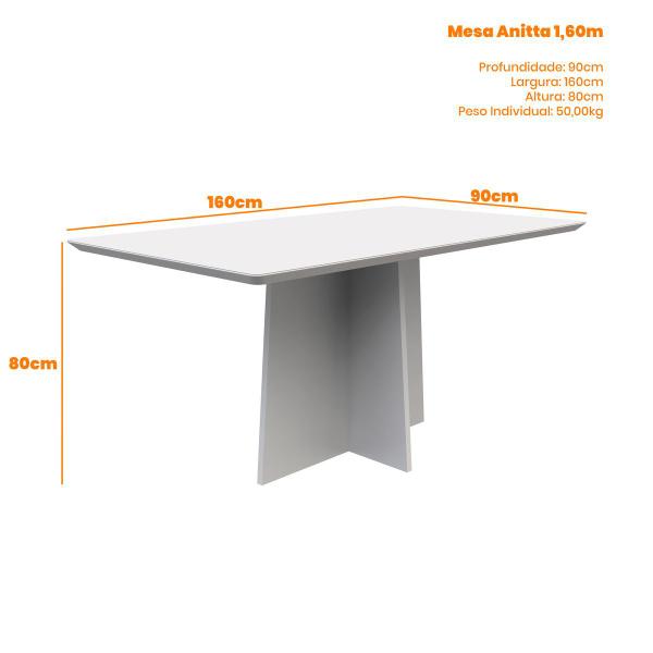 Imagem de Mesa Anitta 160 6 cadeiras Ana Imbuia/Off White Vl. Liso