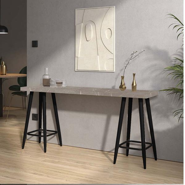 Mesa Aparador Buffet Balcão Andy 150 cm Pé Palito Preto Tampo 100% MDF Marmorizado Cinza - Ahz Móveis - AHAZZO MÓVEIS Imagem de Mesa Aparador Buffet Balcão Andy 150 cm Pé Palito Preto Tampo 100% MDF Marmorizado Cinza - Ahz Móveis