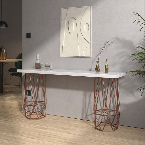 Mesa Aparador Buffet Balcão Caleb 150 cm Industrial Ferro Bronze Tampo 100% MDF Branco - Ahz Móveis - AHAZZO MÓVEIS Imagem de Mesa Aparador Buffet Balcão Caleb 150 cm Industrial Ferro Bronze Tampo 100% MDF Branco - Ahz Móveis