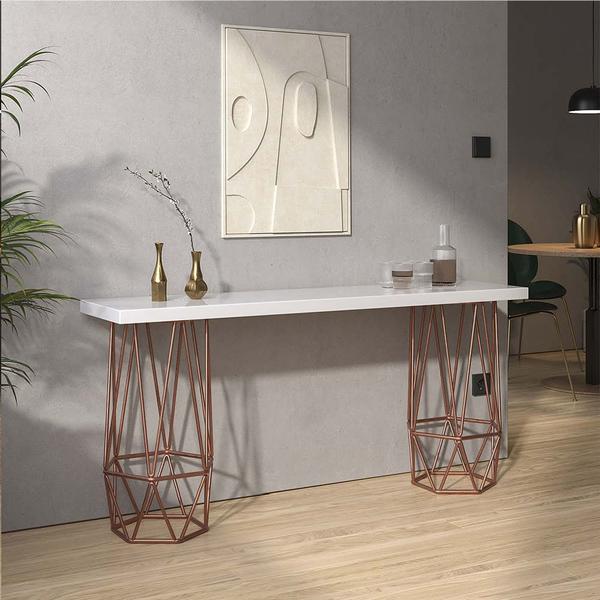 Mesa Aparador Buffet Balcão Caleb 150 cm Industrial Ferro Bronze Tampo 100% MDF Branco - Ahz Móveis - AHAZZO MÓVEIS Imagem de Mesa Aparador Buffet Balcão Caleb 150 cm Industrial Ferro Bronze Tampo 100% MDF Branco - Ahz Móveis