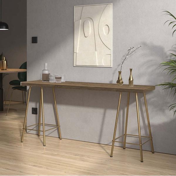 Imagem de Mesa Aparador Buffet Balcão Pam 150 cm Industrial Ferro Dourado Tampo 100% MDF Imbuia - Ahazzo Móveis