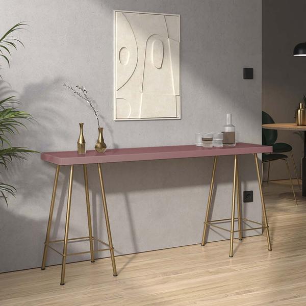 Imagem de Mesa Aparador Buffet Balcão Pam 90 cm Industrial Ferro Dourado Tampo 100% MDF Rosa - Ahazzo Móveis