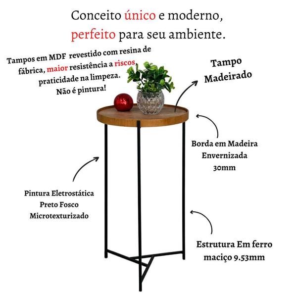 Imagem de Mesa Apoio Canto Lateral Sala Estar Sofá Pequena Mesinha Quarto Centro Industrial