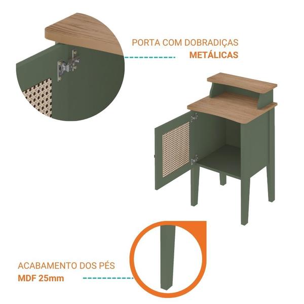 Imagem de Mesa Apoio De Canto Quadrada 100% Mdf 43X72,5Cm 1 Porta E Prateleira Charlotte Artely Menta/Carvalho