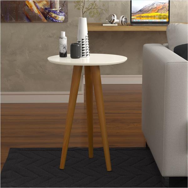 Imagem de Mesa Apoio Lateral 4601 46x60 Pés Palito em Madeira Borda Invertida MDF Off White - Ofertamo