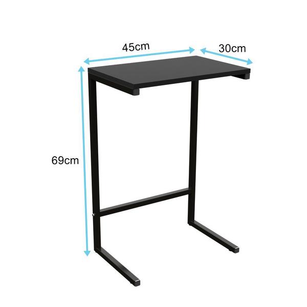 Imagem de Mesa Apoio Lateral Preta Sofá Ou Cama Aço E Madeira Notebook