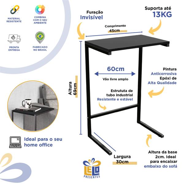 Imagem de Mesa Apoio Lateral Sofá Ou Cama Aço E Madeira Delin Notebook