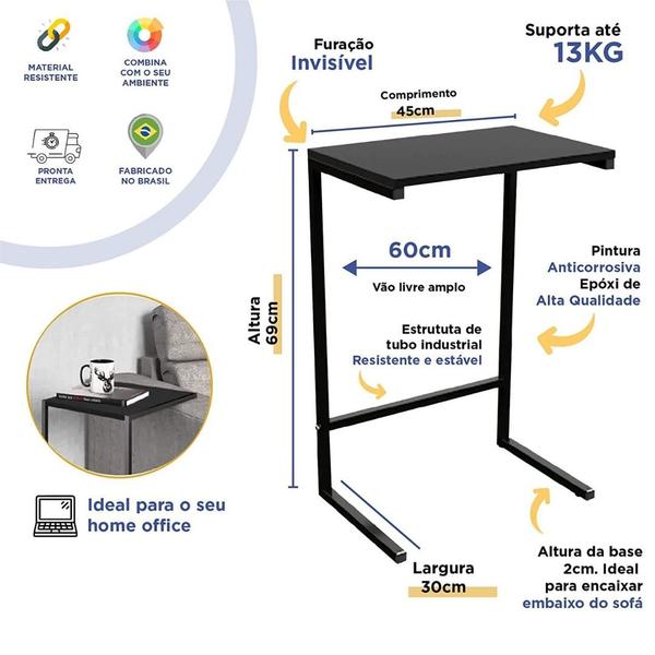 Imagem de Mesa Apoio Lateral Sofá Ou Cama Aço E Madeira DiCarlo - by Bsmix 