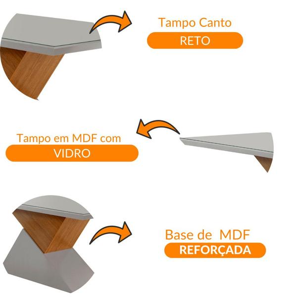 Imagem de Mesa Aster 180 Cm Tampo Em MDF e Vidro Com Canto Reto