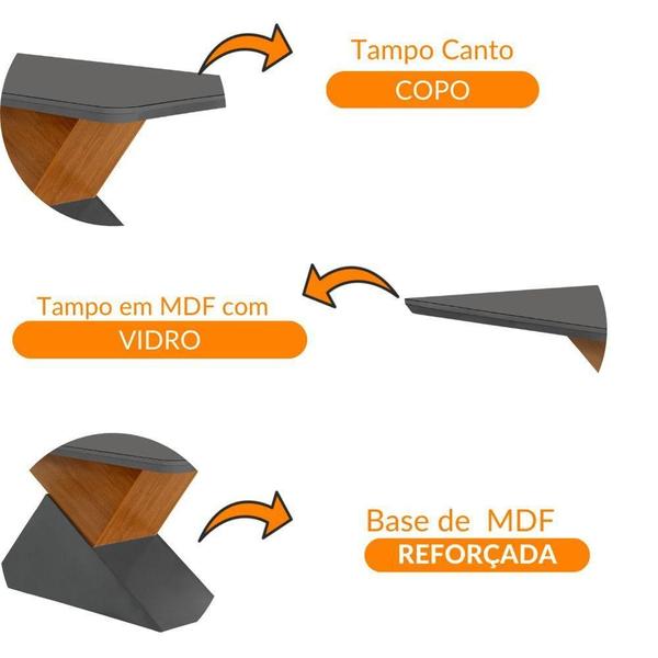 Imagem de Mesa Aster 180cm Com Tampo Em Mdf E Vidro Canto Copo Grafite